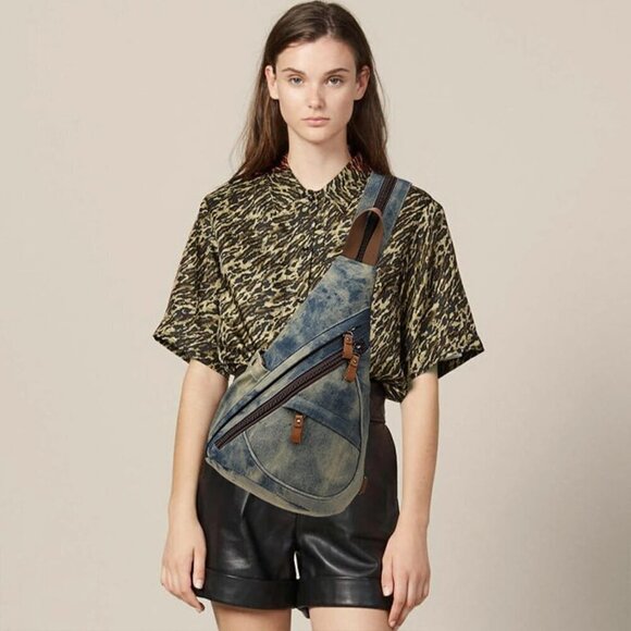 Canvas blue-yellow Sling Bag Small Crossbody Backpack Shoulder for Men Women - Picture 6 of 7